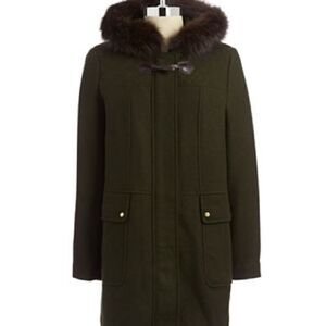 Toggle Closure Hooded Duffle with Genuine Fox Fur Trim OLIVE